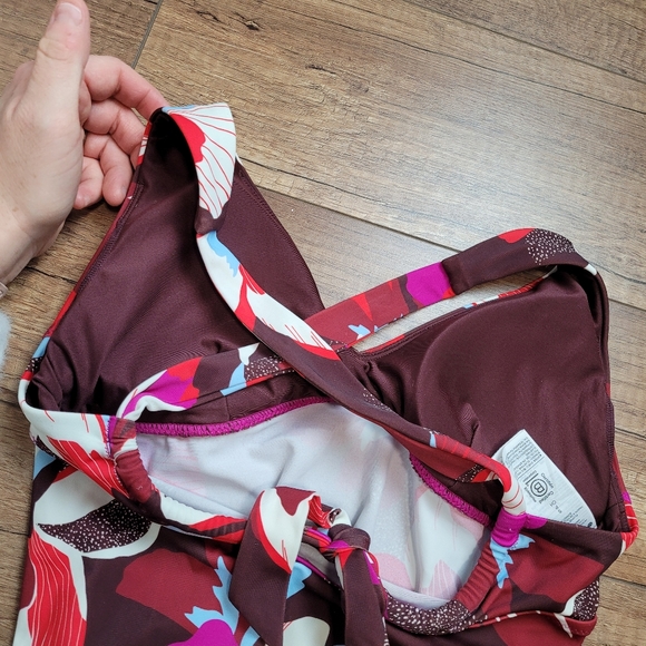 Athleta Plunge Tankini Hero Bloom Decadent Chocolate full bottom swimwear small - Picture 9 of 16